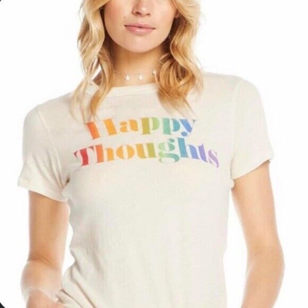 Womens Happy Thoughts White Short Sleeve Graphic Tee Size XS